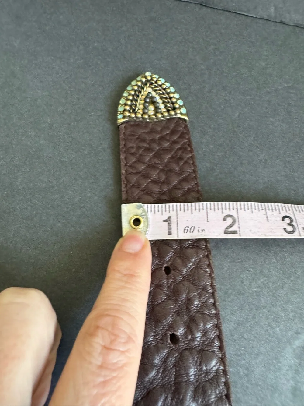 Leatherock Brown Leather Belt Rhinestone Ornate Turquoise Buckle Cowgirl‎ Large